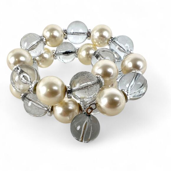 Bracelet Lot 6 Wire Coil Wrap Beaded Iridescent Colorful Charms Rhinestones - Picture 8 of 13